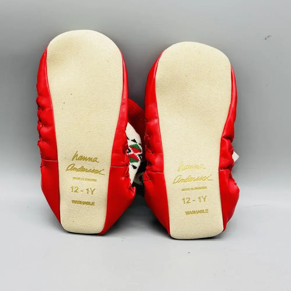 Hanna Andersson Shoes Girl 1Y Red Sock Knit Christmas Fair Isle Moccasin Slipper